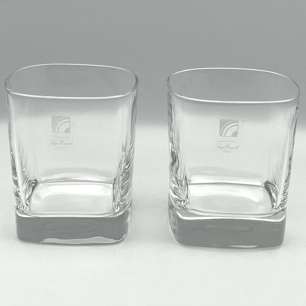 Luigi Bormioli Strauss Square Whiskey Glasses Set of 2 Light & Music Italy‎